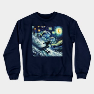 Skiing Starry Night-Inspired - Winter Sports Crewneck Sweatshirt